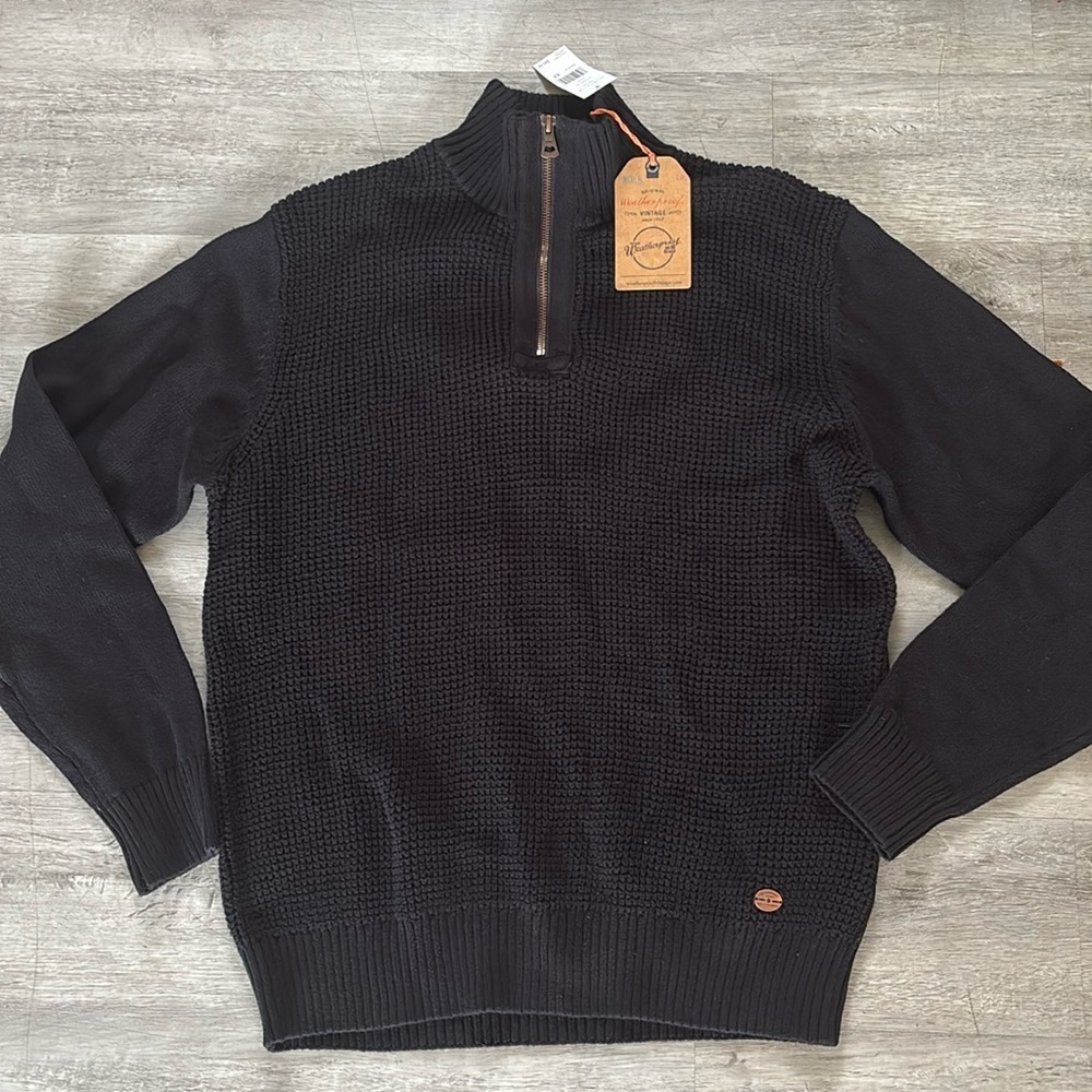 NWT Weatherproof Vintage Men’s navy Long Sleeve Collared Shirt sweater